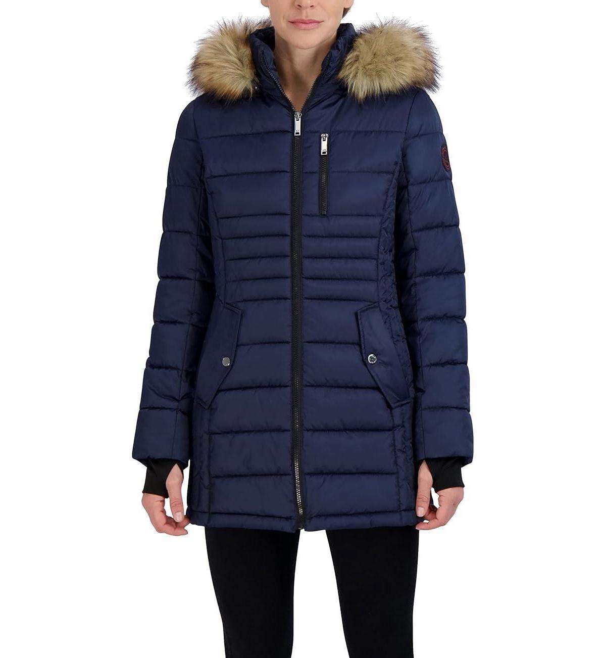 Womens Halitech Faux-Fur Hood Puffer Coat Marine Blue Product Image