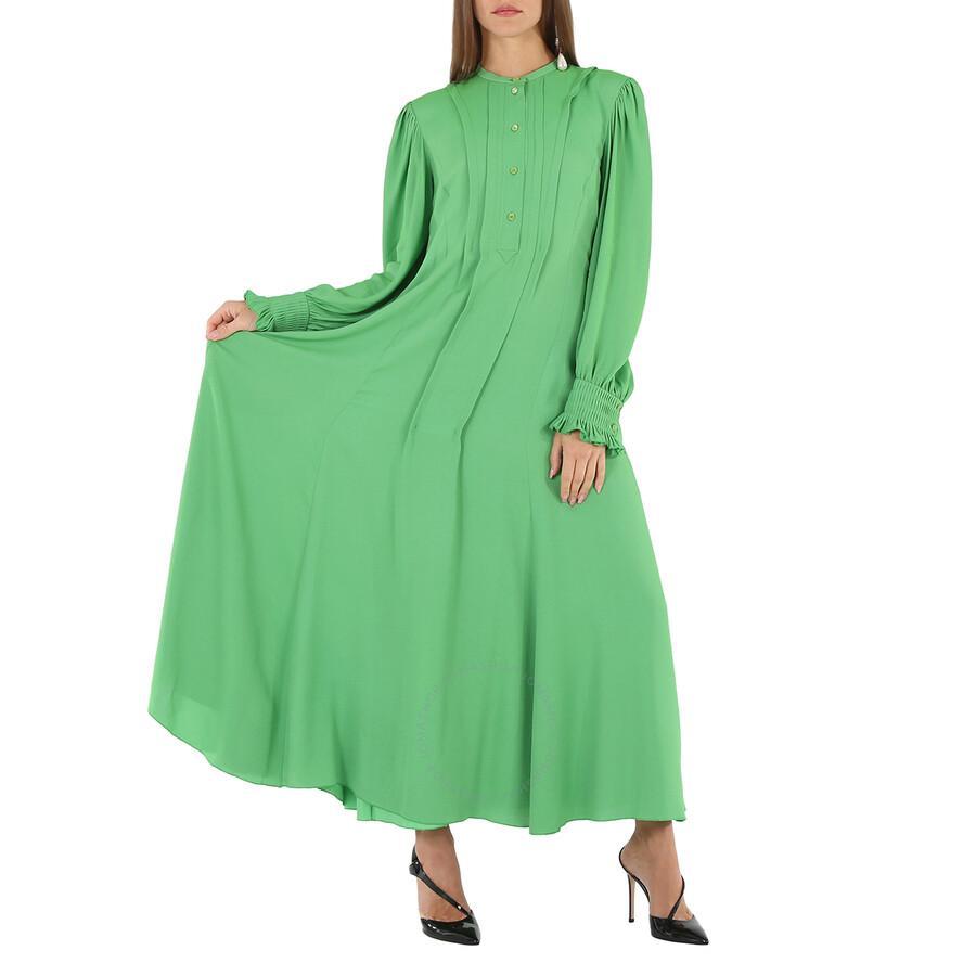 Chloe Ladies Vibrant Green Pintucked Crepe Long Dress Product Image