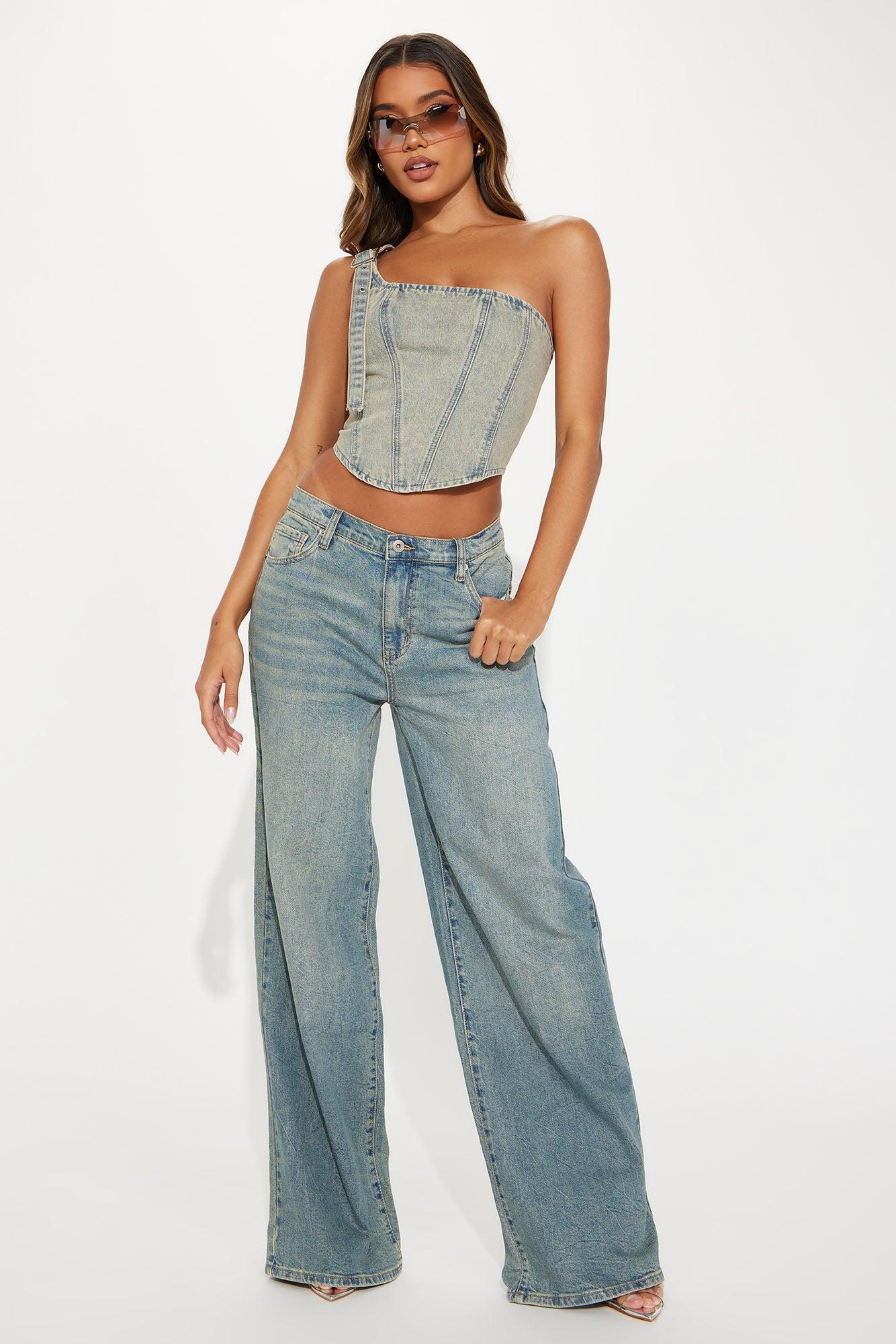 Eileen Washed Denim Corset Top - Vintage Wash Product Image