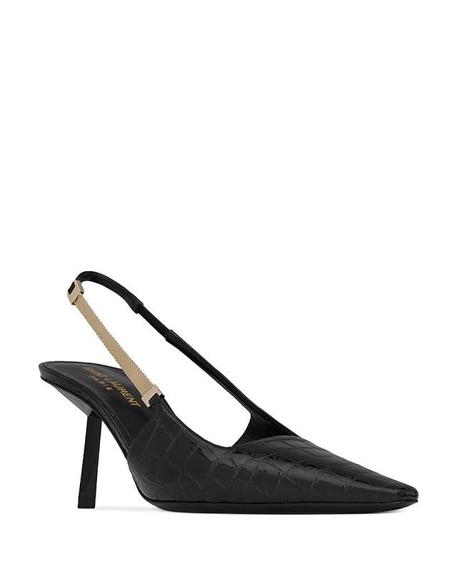 Saint Laurent Blake Slingback Pumps in Crocodile-Embossed Leather Product Image