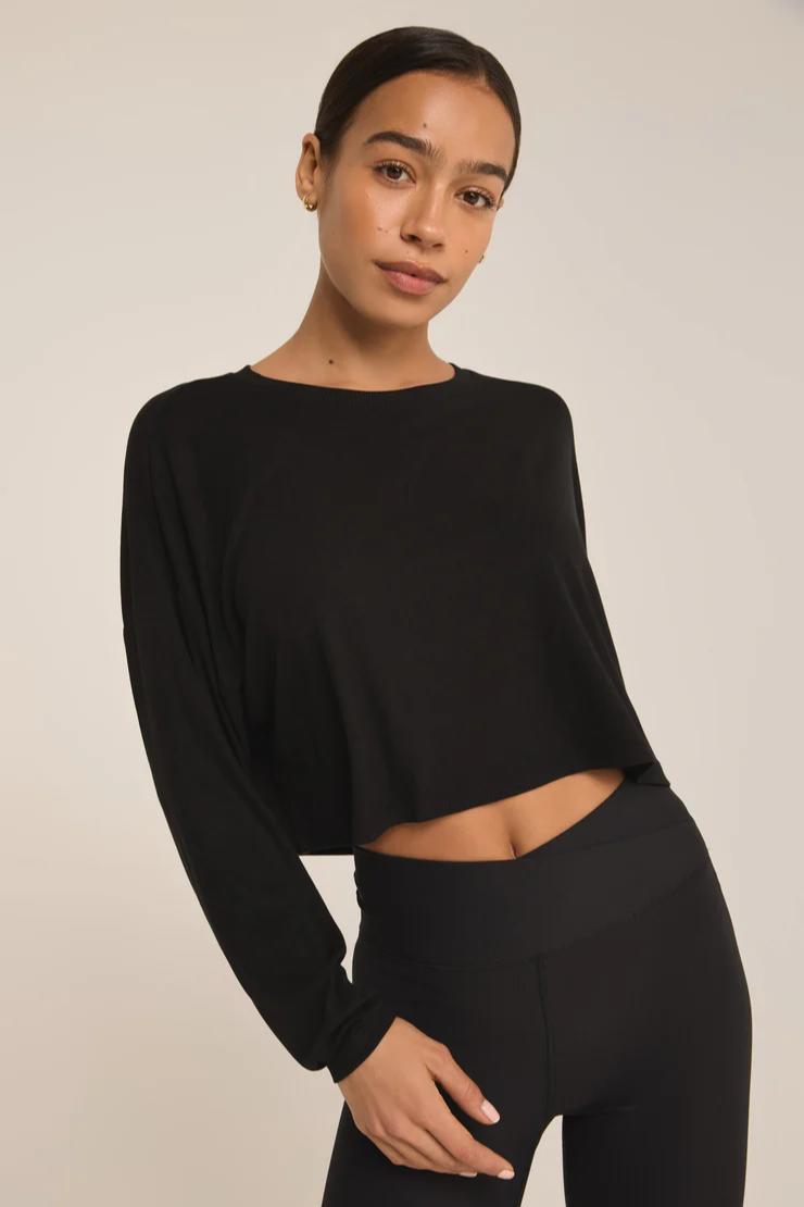 Layer On Rib Long Sleeve Top - Black Product Image