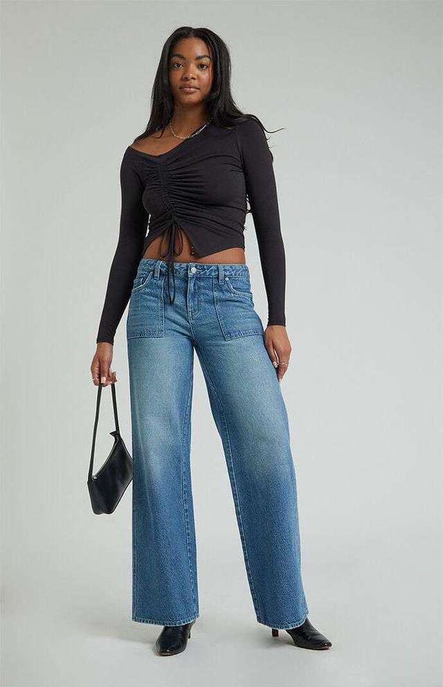 Women's Casey Dark Indigo Low Rise Baggy Cargo Jeans Product Image