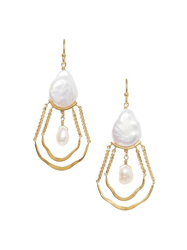 Womens 18K-Gold-Plated & Freshwater Pearl Drop Earrings Product Image