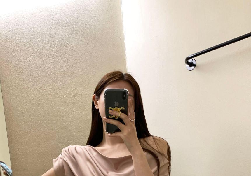 One-Shoulder Satin Shirred Blouse Product Image