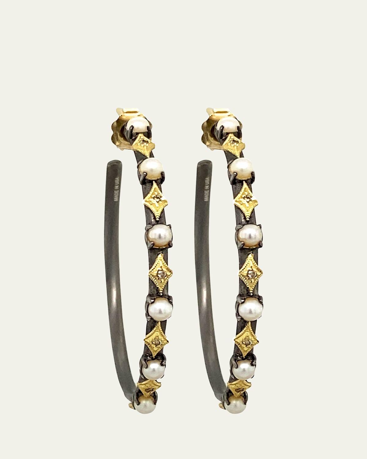 Old World Alternating Pearl and Crivelli Hoop Earrings, 35mm Product Image