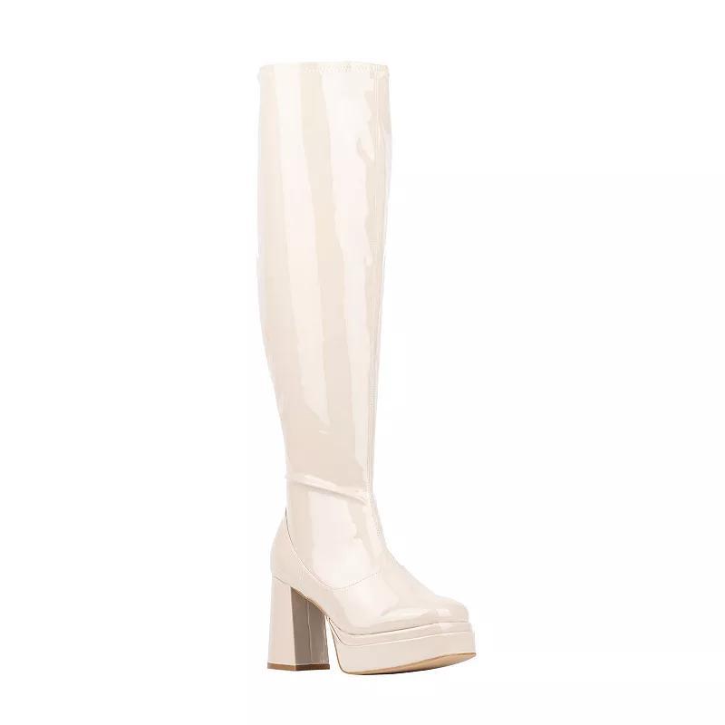 Fashion To Figure Manica Thigh High Womens Platform Shoes - Wide Width Ivory Product Image