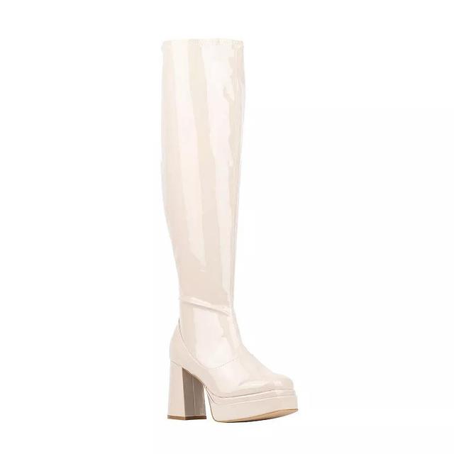 Fashion To Figure Manica Thigh High Womens Platform Shoes - Wide Width Ivory Product Image