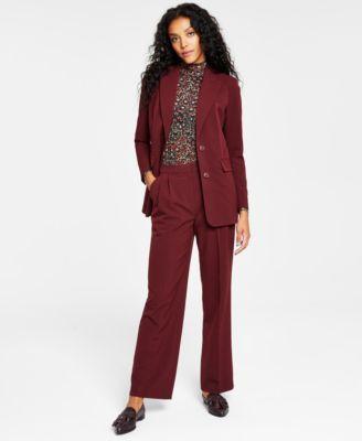 Bar Iii Womens Bi Stretch Two Button Jacket Printed Mesh Puff Sleeve Blouse Bi Stretch Wide Leg Pants Created For Macys Product Image