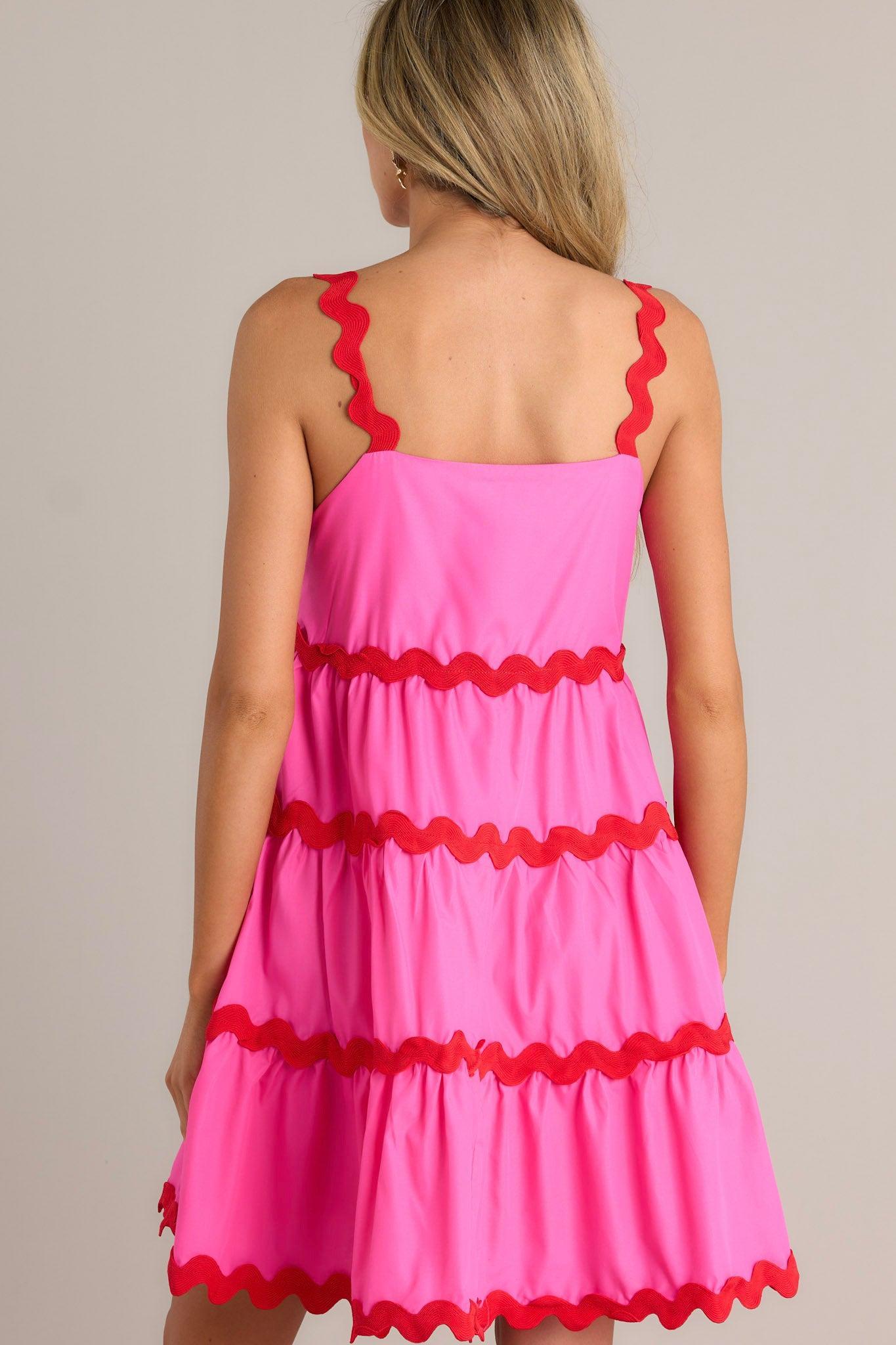 Live In The Moment Hot Pink Ricrac Mini Dress Product Image