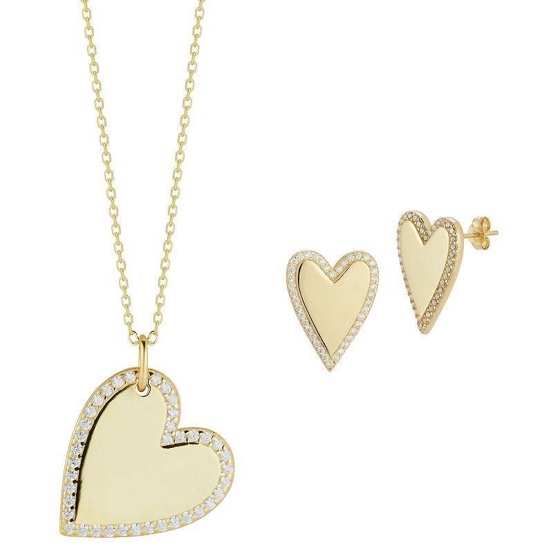 Sunkissed Sterling Cubic Zirconia Heart Necklace & Earring Set, Womens Gold Tone Product Image