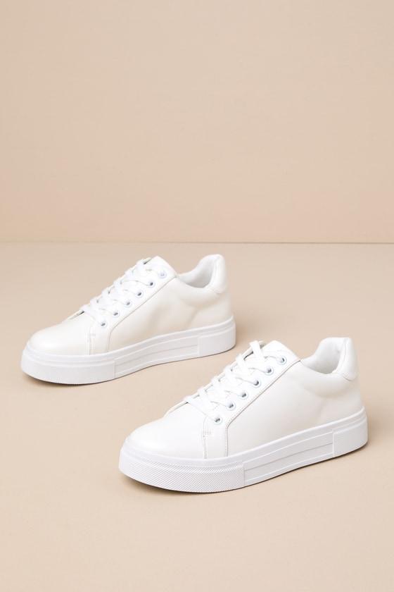 Lannie White Lace-Up Flatform Sneakers Product Image