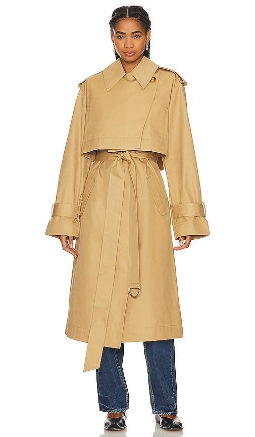 GRLFRND The Convertible Trench Coat in Tan. - size S/M (also in L/XL, XXS/XS) Product Image