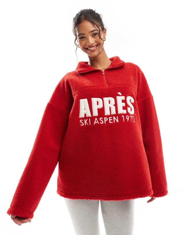 ASOS DESIGN apres ski borg graphic sweatshirt in red Product Image