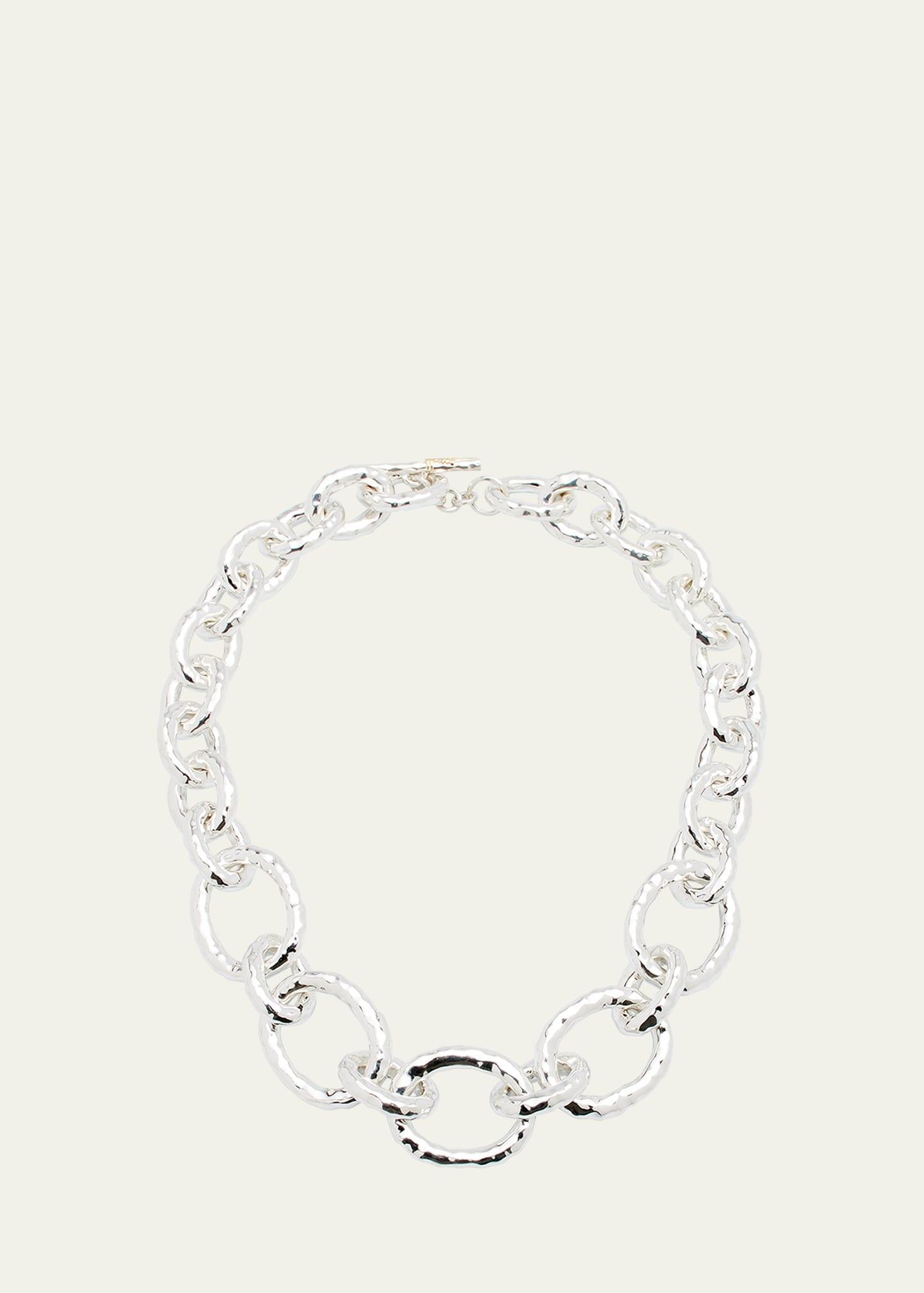 Womens Classico Short Sterling Silver Hammered Bastille Chunky Link Necklace Product Image