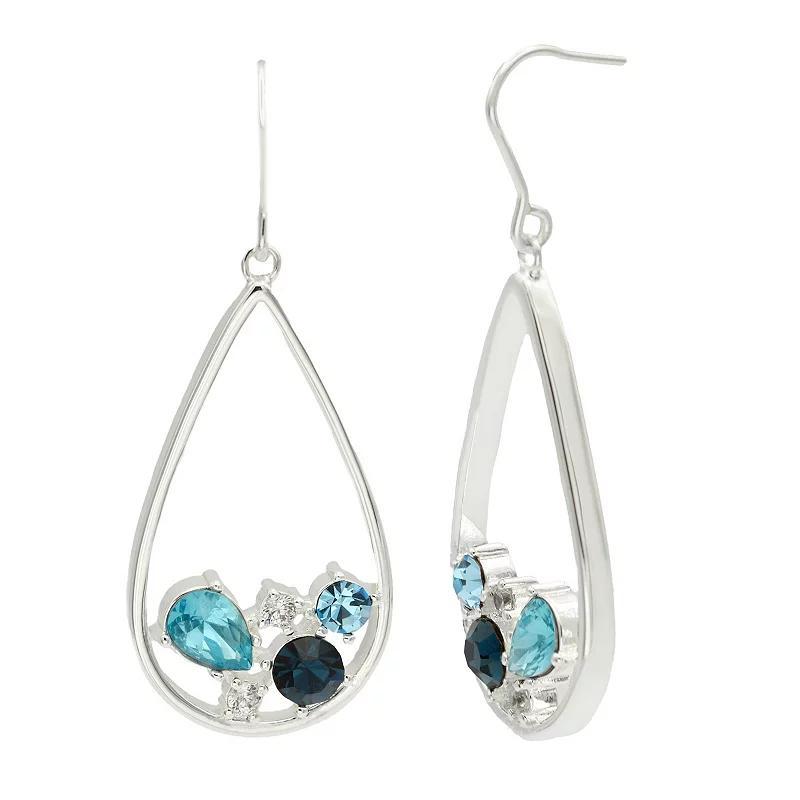 City Luxe Silver Tone Blue Tonal Crystal Open Pear Drop Earrings, Womens Product Image