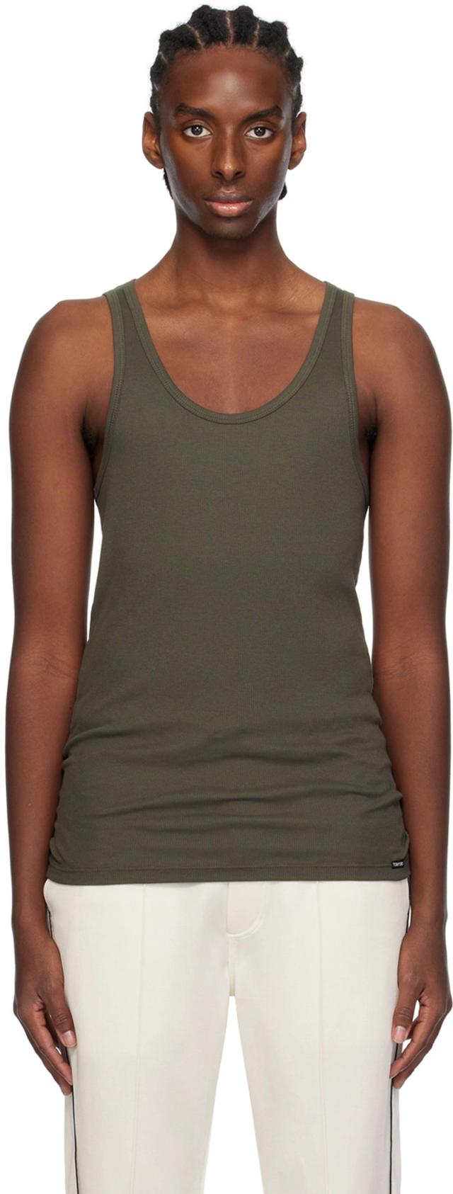 Khaki Ribbed Tank Top In 302 Military Green Product Image