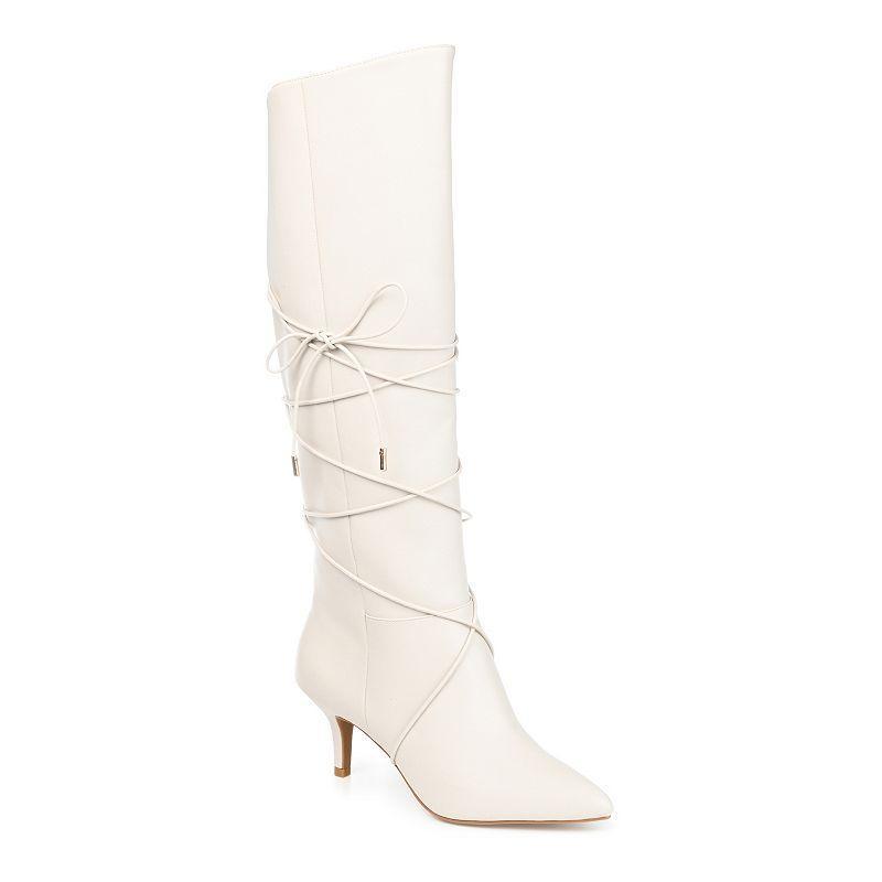 Journee Collection Kaavia Womens Bow-Detail Knee High Boots Ivory Product Image