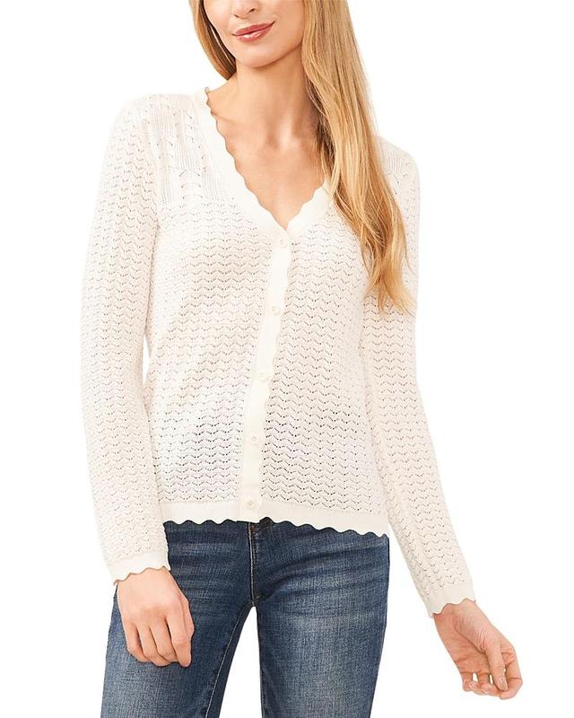 CeCe Scalloped Pointelle Knit Cardigan Product Image