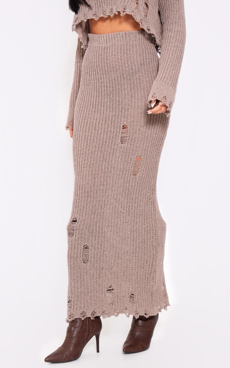 Tall Taupe Distressed Knitted Midaxi Skirt Product Image