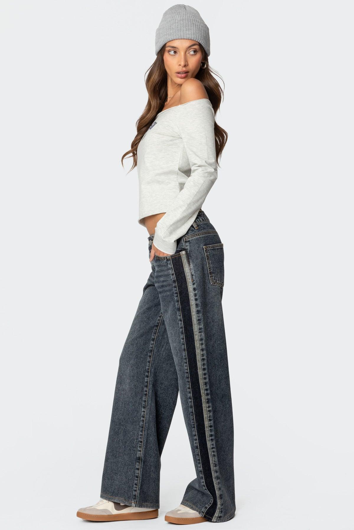 Contrast Panel Low Rise Jeans Product Image