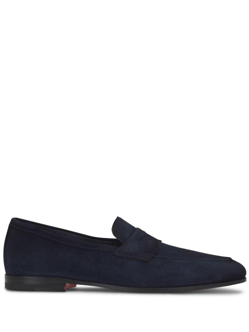 SANTONI Men's Carlos Suede Penny Loafers In Blue Product Image