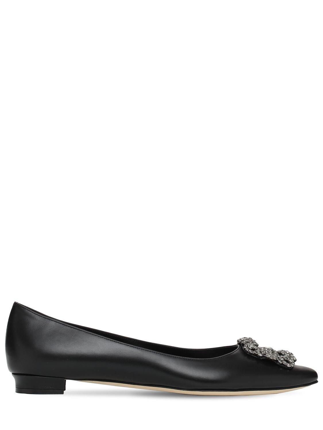 Ladies Hangisi Flat Black Leather Ballerinas In Navy Product Image