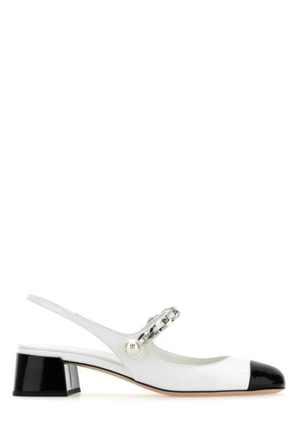 MIU MIU Chain Block Heel Mary Jane Pump In White Product Image