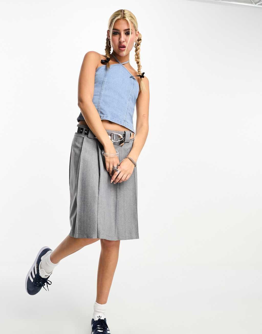 Noisy May halter neck cropped denim top Product Image