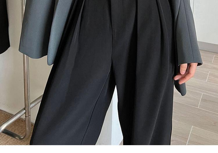 High Rise Plain Pleated Wide Leg Suit Pants Product Image