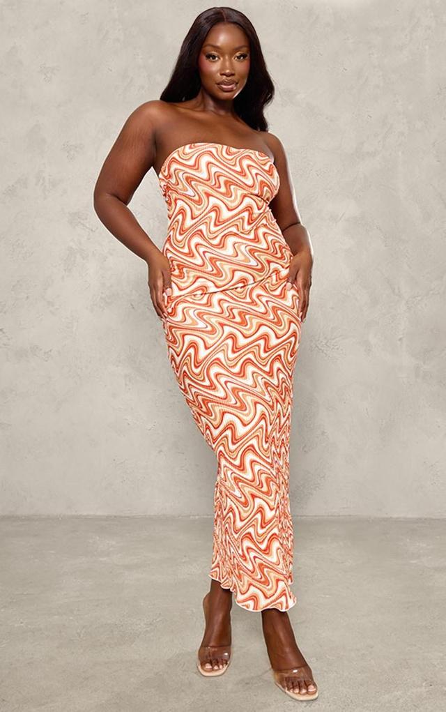 Plus Red Swirl Printed Plisse Bandeau Maxi Dress Product Image