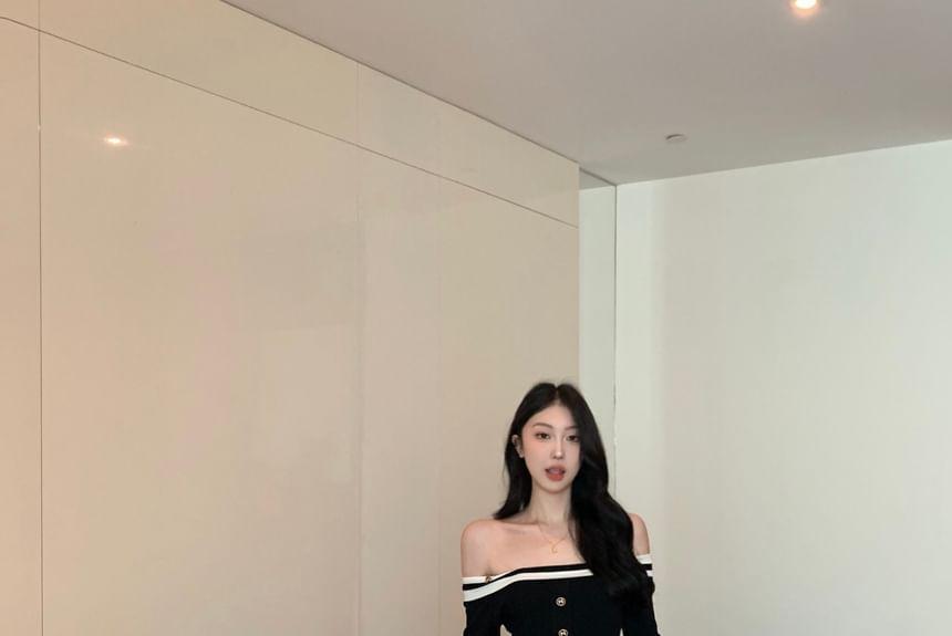 Off Shoulder Striped Mini Dress Product Image