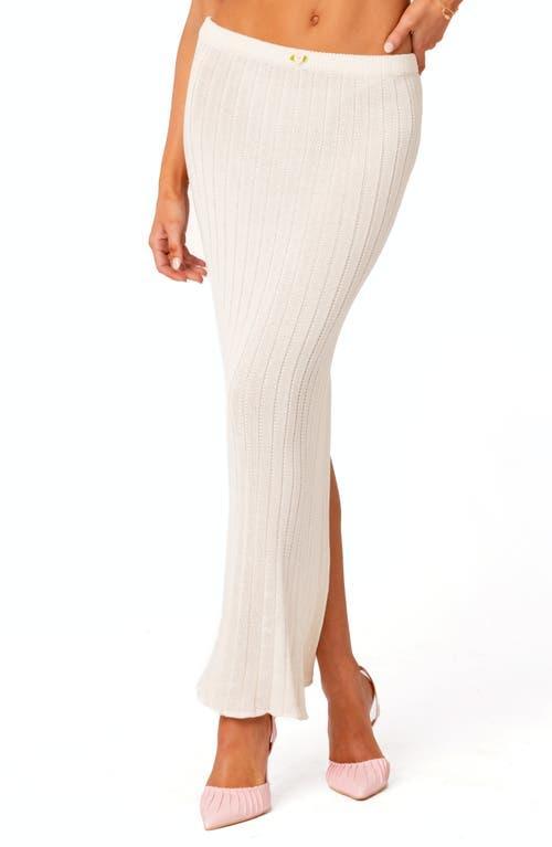 EDIKTED Rosebud Back Slit Knit Maxi Skirt in White at Nordstrom, Size X-Small Product Image