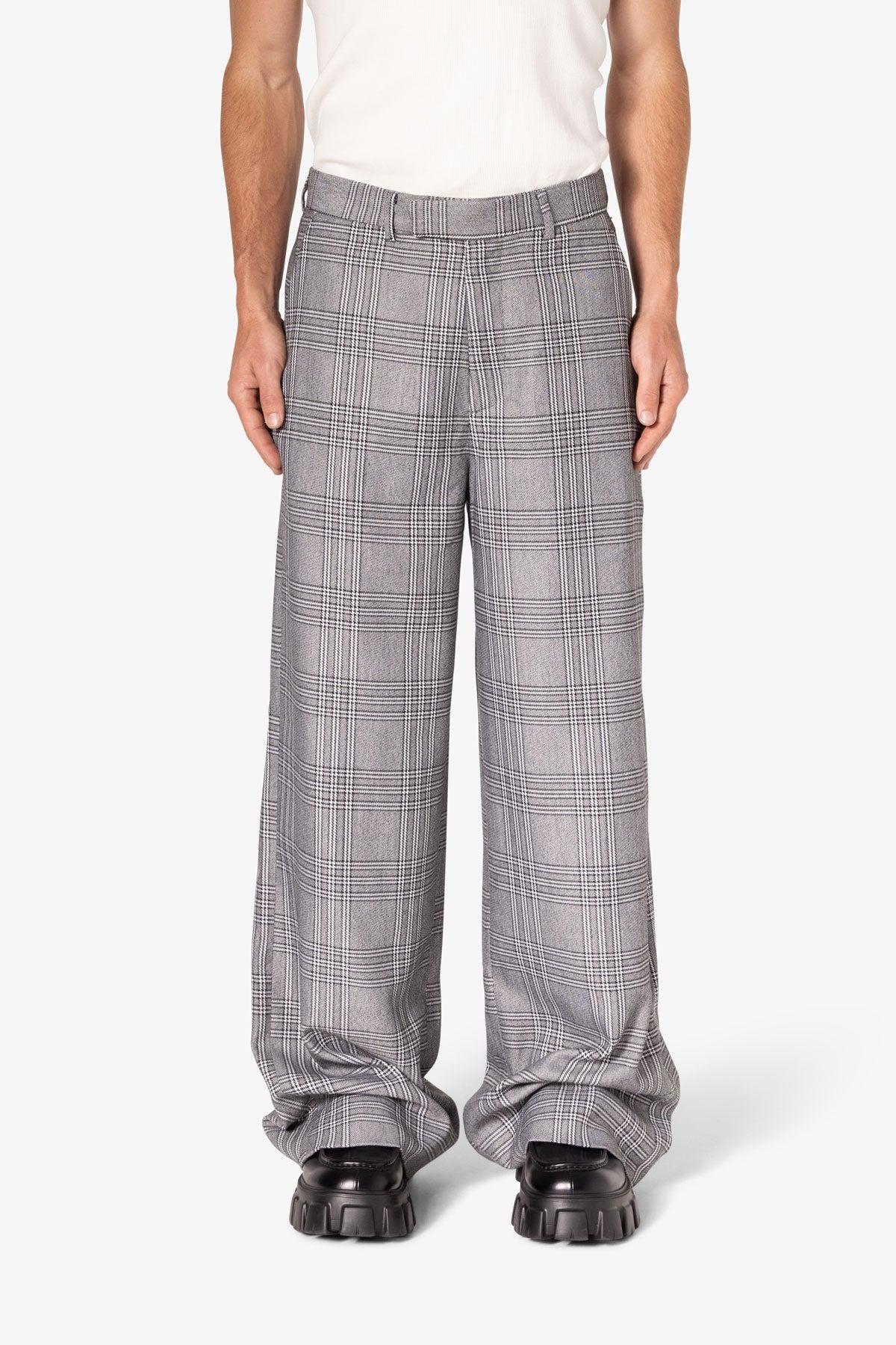 Plaid Baggy Suit Pants - Black/Grey Product Image