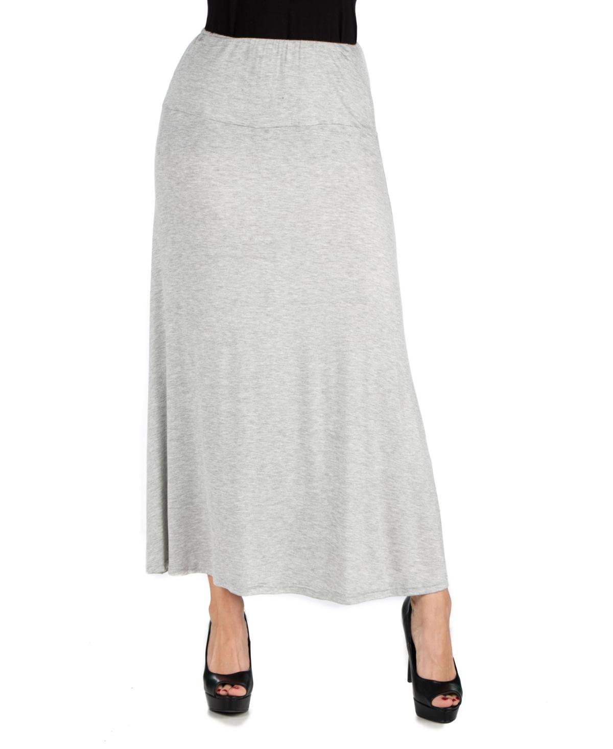 24Seven Comfort Apparel Women Elastic Waist Solid Color Maxi Skirt Product Image