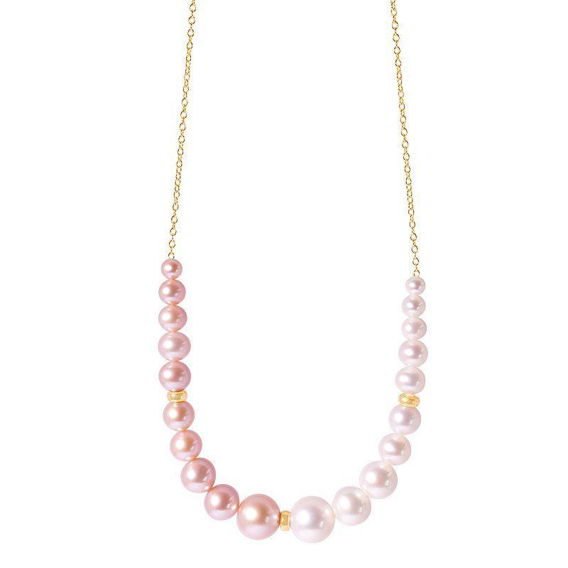 Jewelmak 14k Gold White & Pink Freshwater Cultured Pearl Graduated Necklace, Womens Product Image