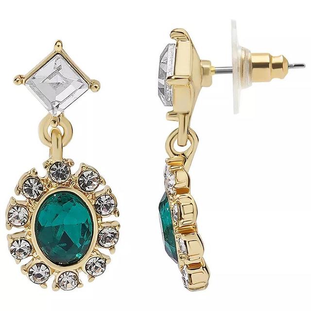 LC Lauren Conrad Gold Tone Green & Clear Crystal Halo Double Drop Earrings, Womens Product Image