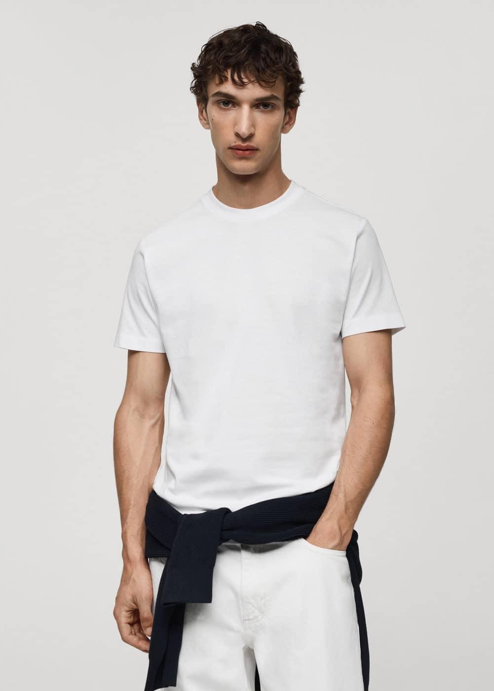 MANGO MAN - Basic cotton stretch T-shirt whiteMen Product Image