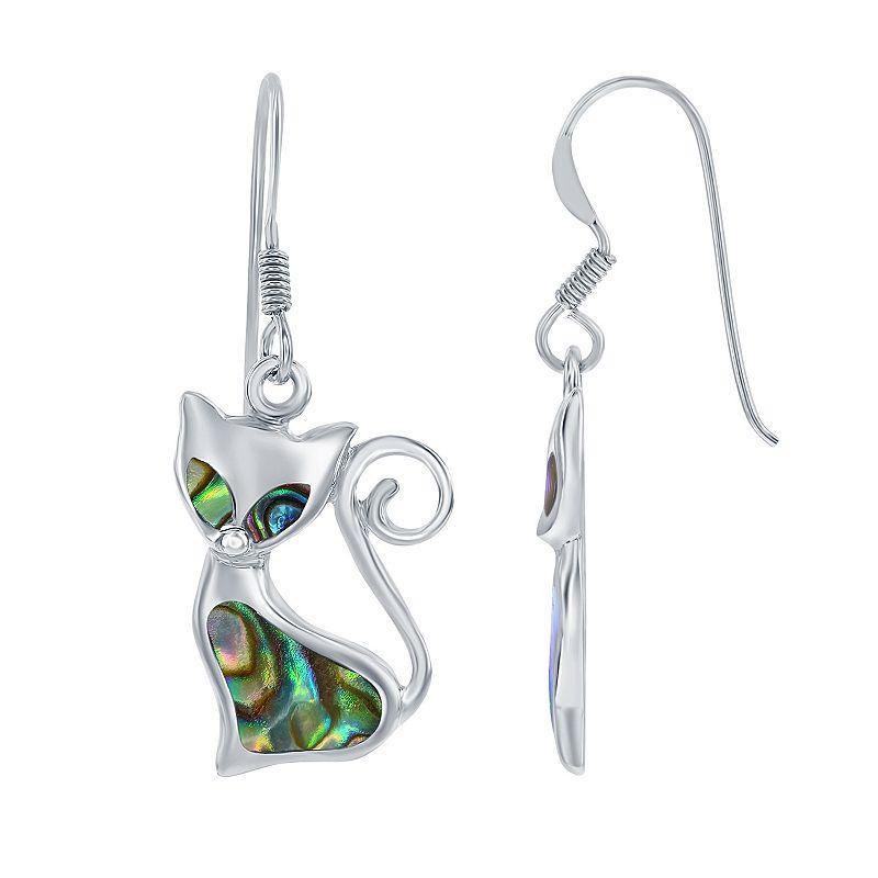 Sterling Silver Abalone Cat Earrings, Womens Product Image