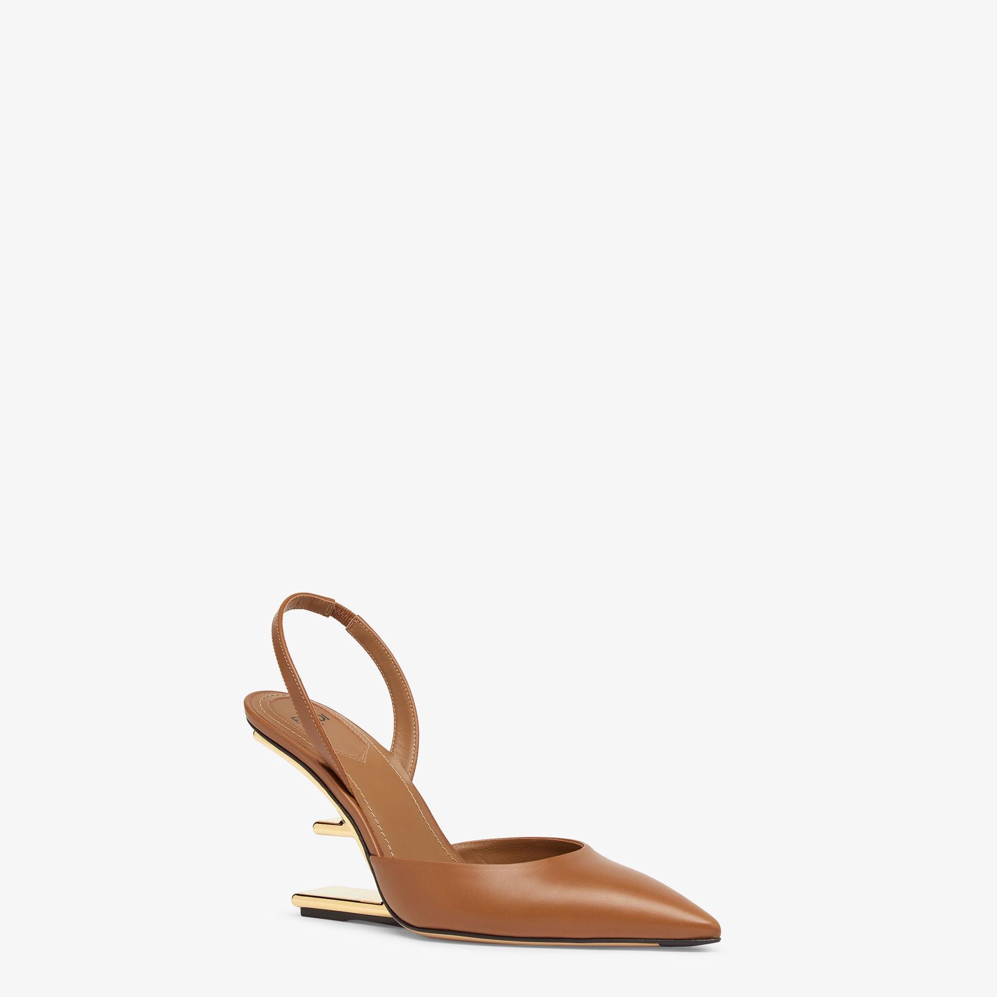 Fendi FirstBrown leather high-heeled slingbacks Product Image