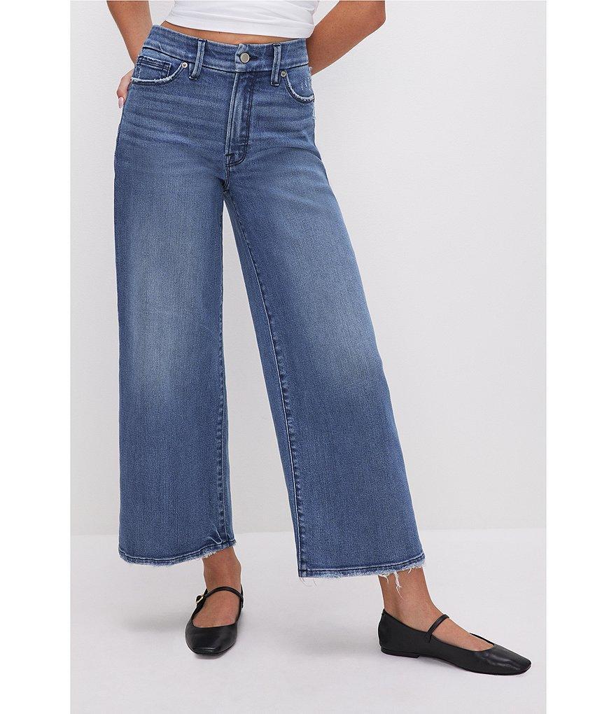 Good American Good Waist Denim High Rise Palazzo Cropped Jeans Product Image