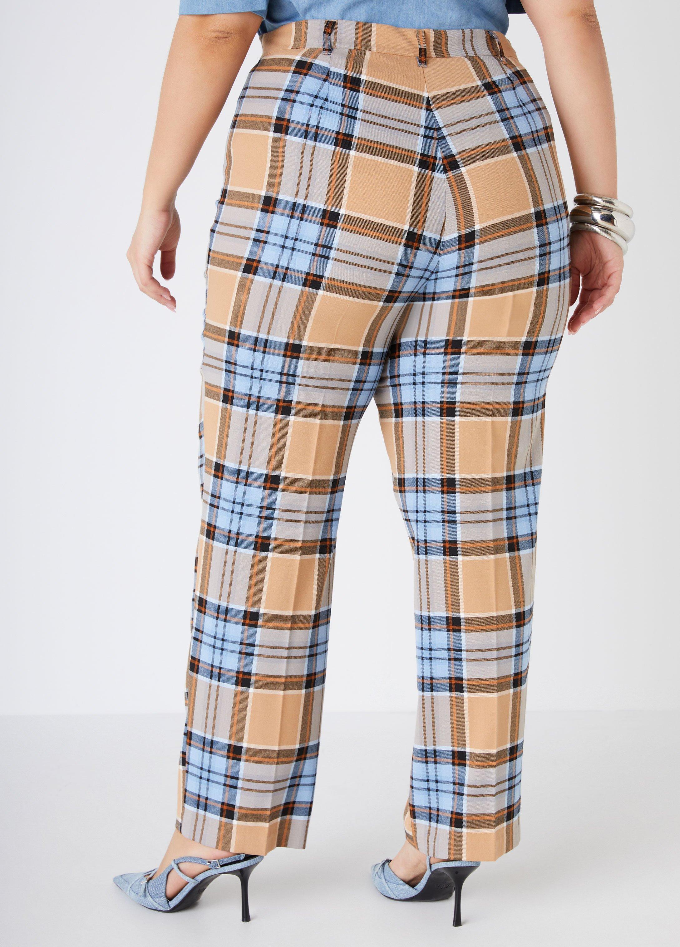 Mid Rise Plaid Straight Leg Pants Product Image