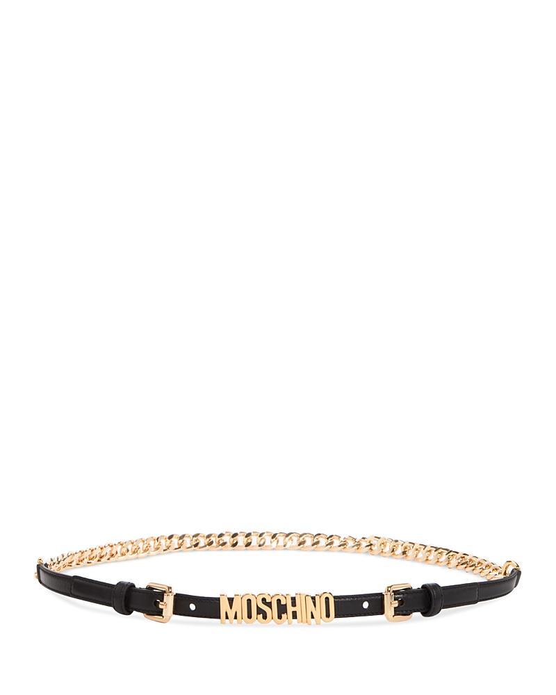 Moschino Womens Logo Double Buckle Chained Leather Belt Product Image