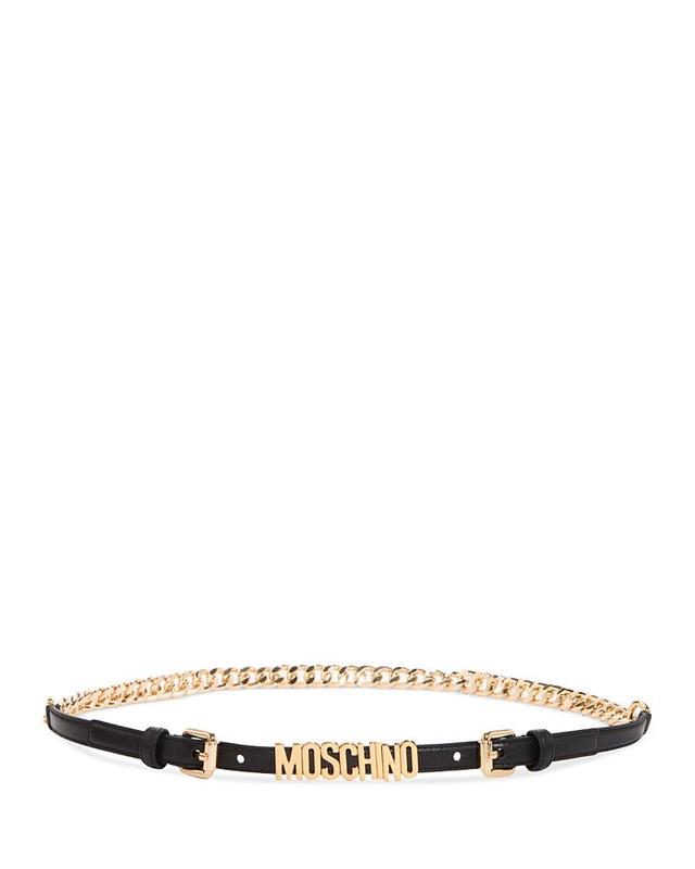 Moschino Logo Chain Leather Belt in Black at Nordstrom, Size 10 Us Product Image