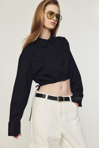 Cropped Drawstring-detail Shirt Product Image