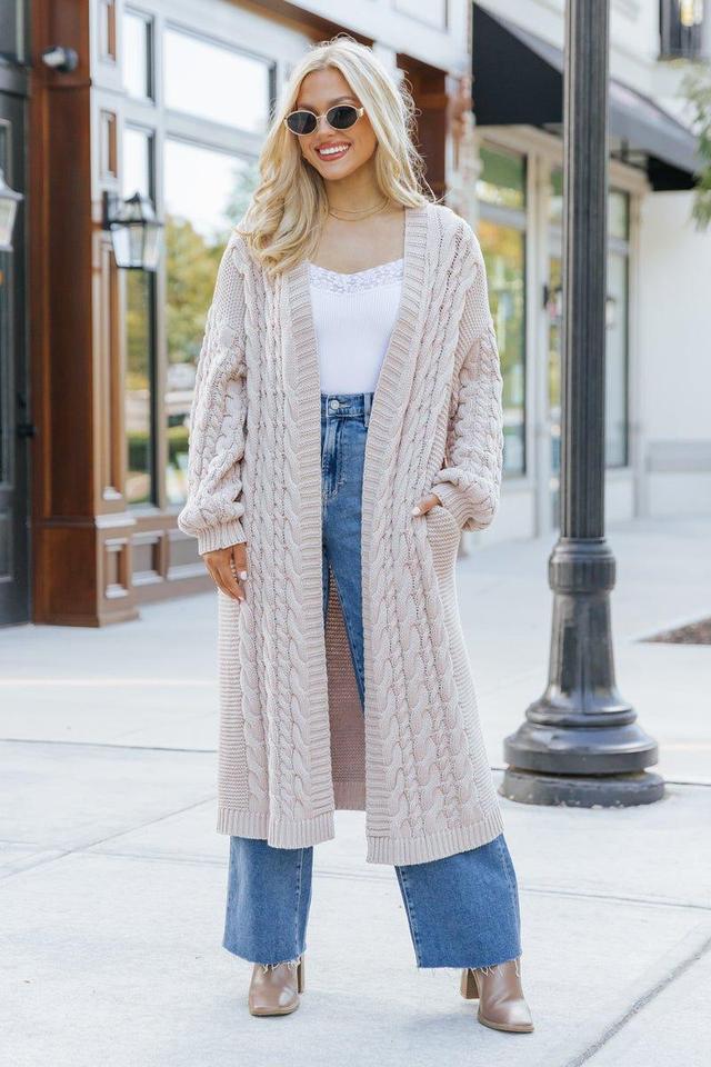 Chunky Cable Knit Duster Cardigan - Light Beige Female Product Image