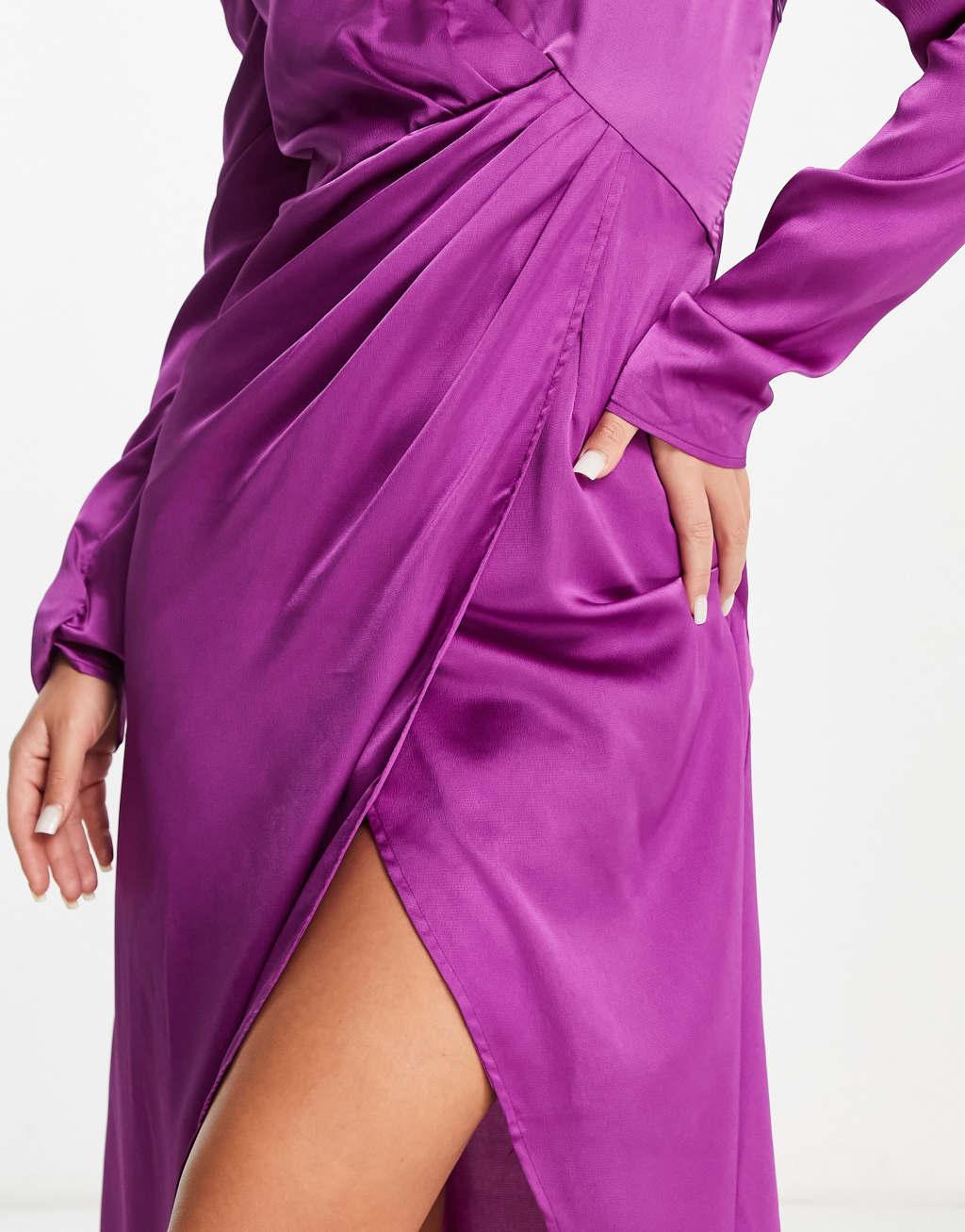 Liquorish Bridesmaids satin midi wrap top dress with wrap skirt Product Image