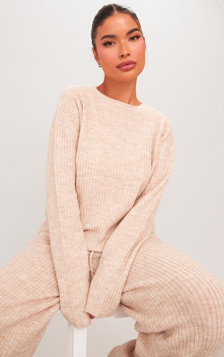 Petite Oatmeal Knit Oversized Sweater Product Image