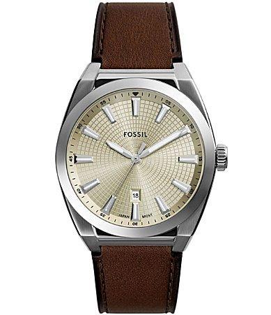 Fossil Mens Everett Three-Hand Date Brown Leather Strap Watch Product Image