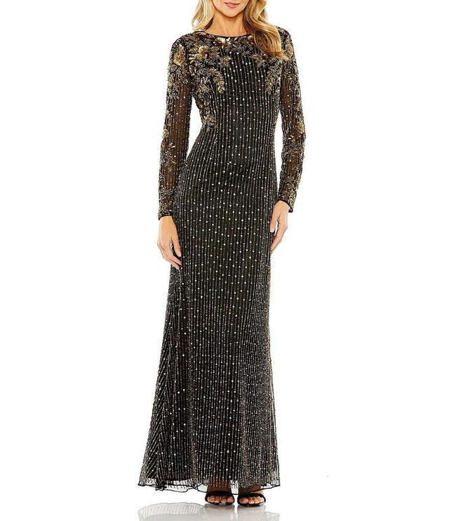 Mac Duggal Embellished Boat Neck Long Sleeve Gown Product Image