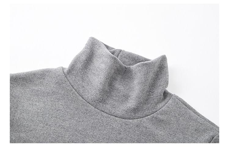 Long-sleeve Turtleneck Plain Tee Product Image